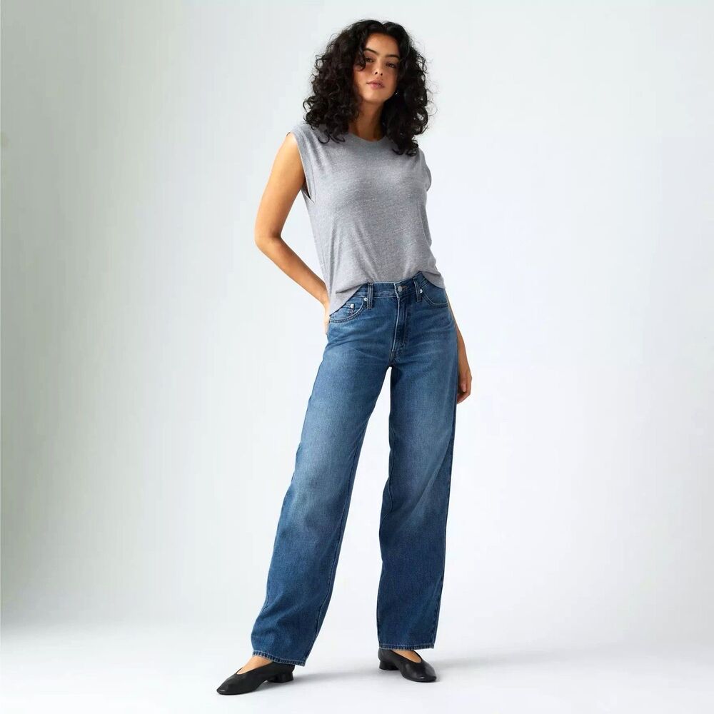 NWT $108 Levi's Premium Baggy Dad Wide Leg Jeans Cotton Linen Women Size 27x34